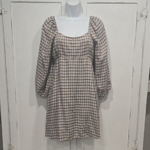 HOLLISTER PLAID LONG SLEEVE BABY DOLL MINI DRESS SIZE MED.  #7769